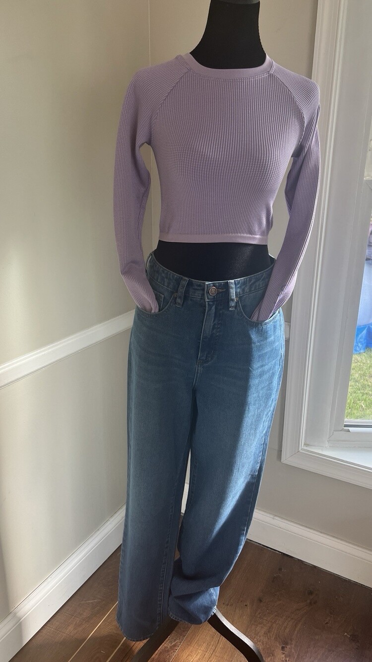 OFFLINE by Aerie Purple Waffle Knit Cropped Top Crew Neck Stretch S/P